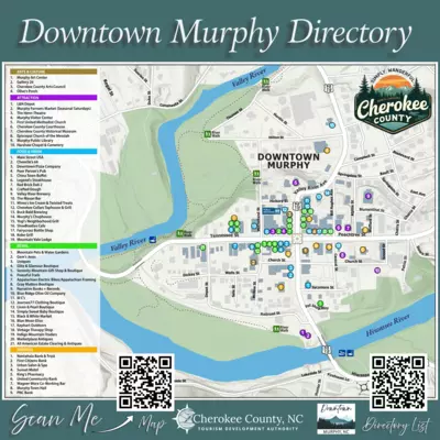 Downtown Murphy NC Map of Restaurant, Retail, Government, and Attractions