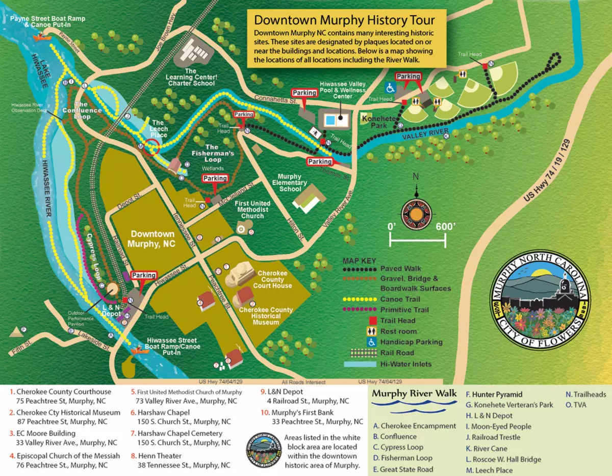 Map of Downtown Murphy, NC History Tour Locations