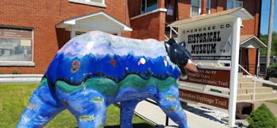 Painted Bear outside County Historical Museum