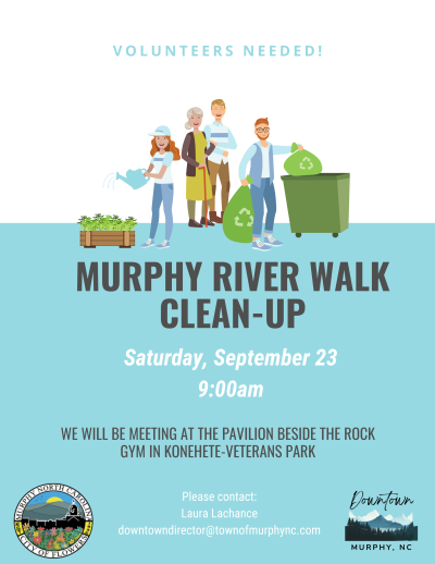 Murphy River Walk Clean-Up, Saturday, September 23 at 9:00am