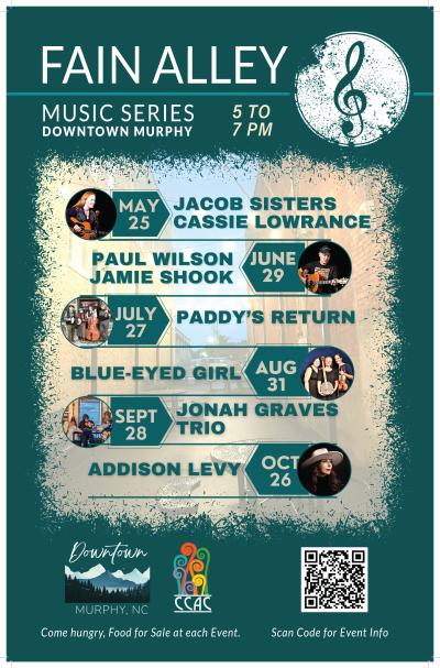Poster of the Fain Alley Music Series in Downtown Murphy NC
